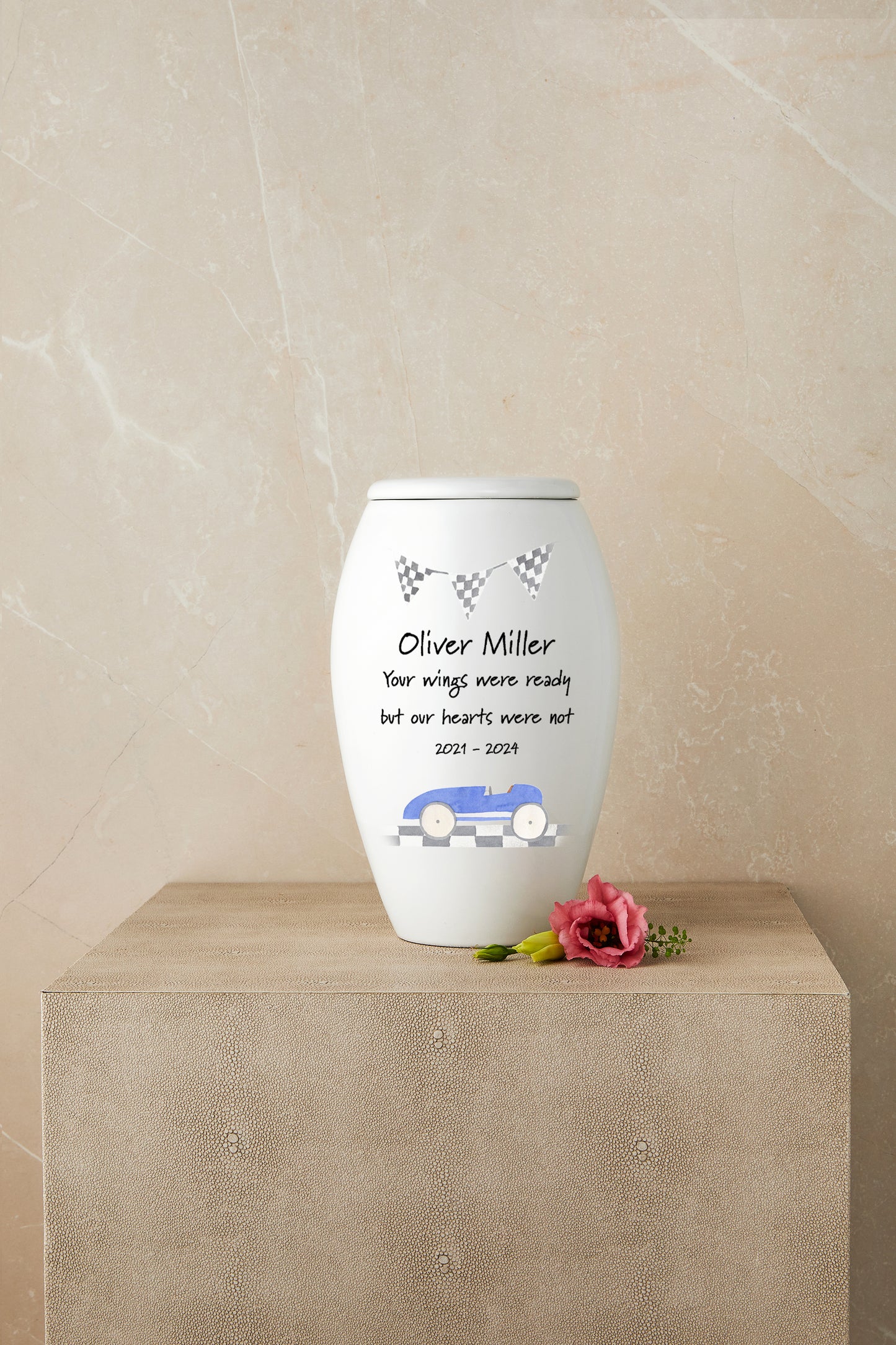 Blue Race Car Theme Cremation Urn
