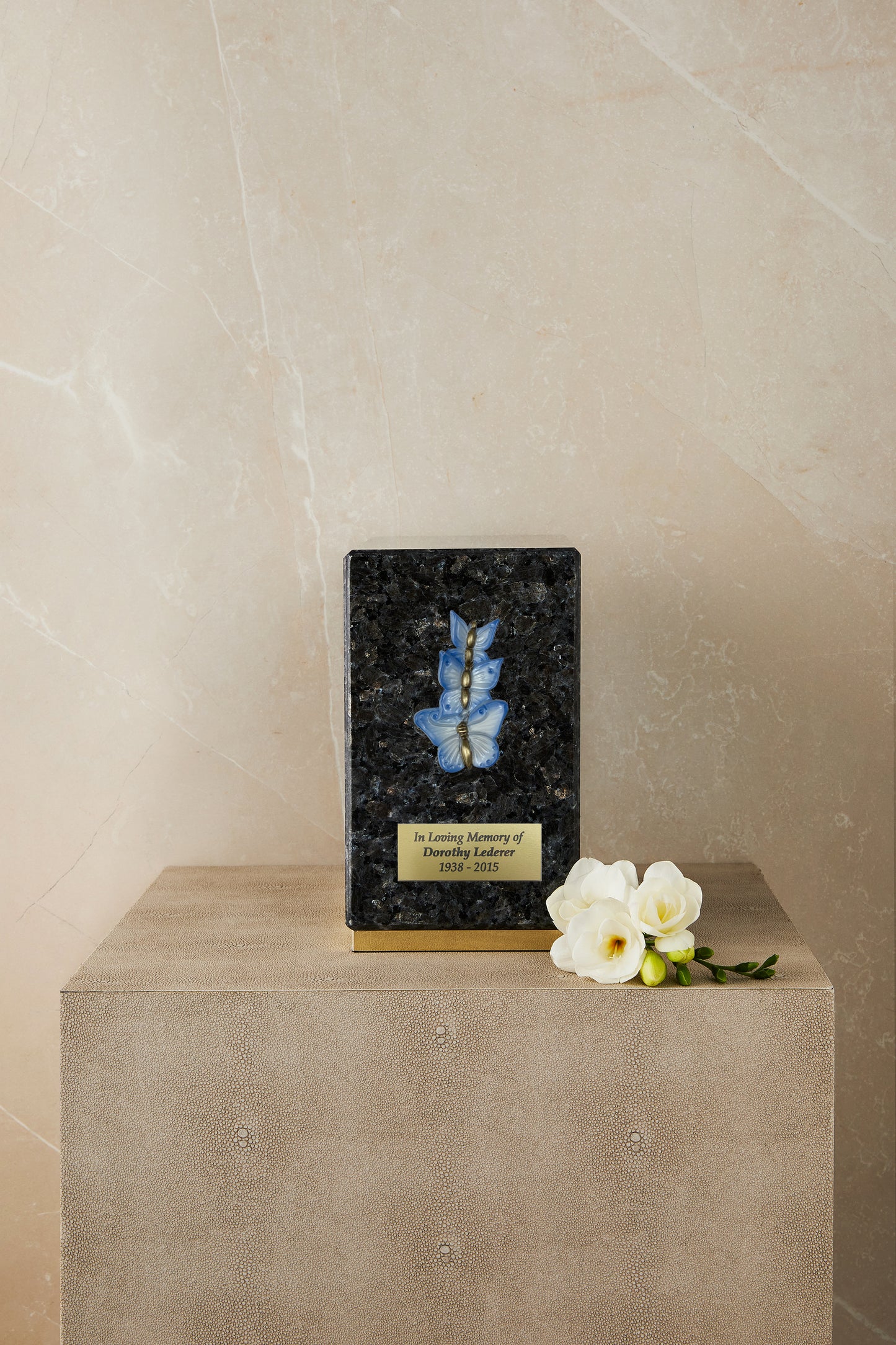 Blue Pearl Marble Butterfly Cremation Urn