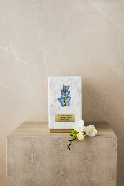 White Marble Butterfly Cremation Urn
