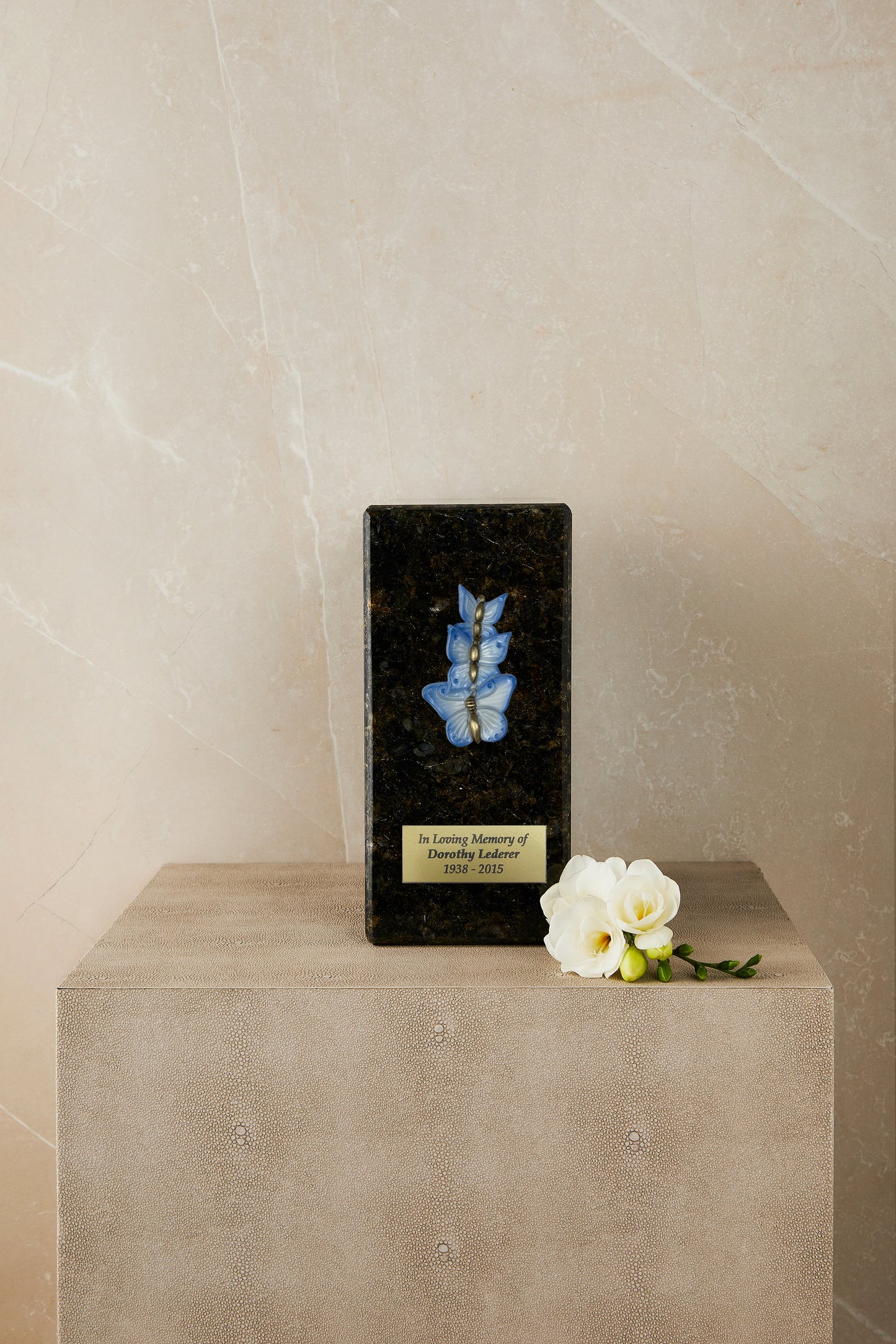 Peacock Marble Butterfly Cremation Urn