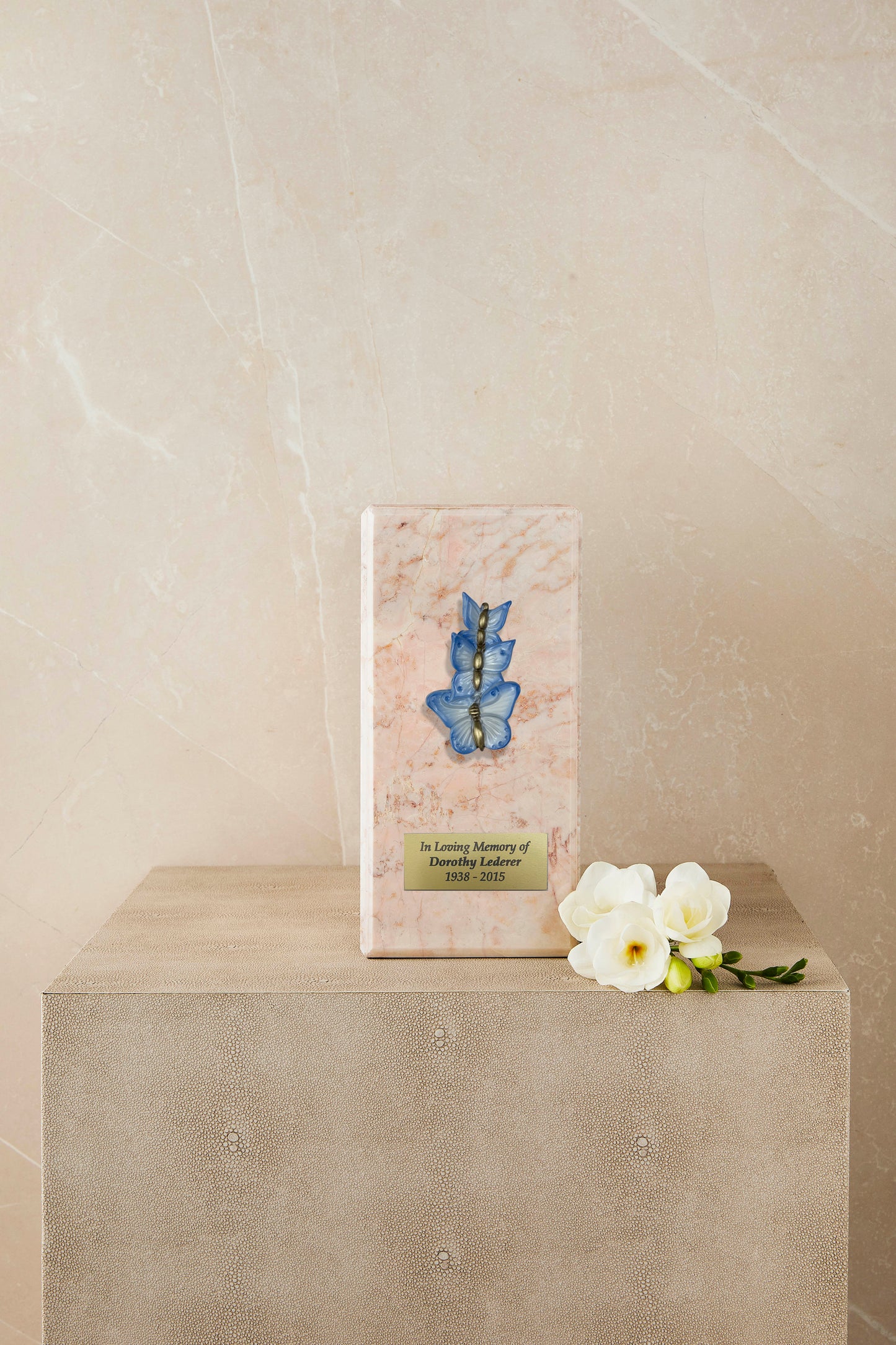 Pink Marble Butterfly Cremation Urn