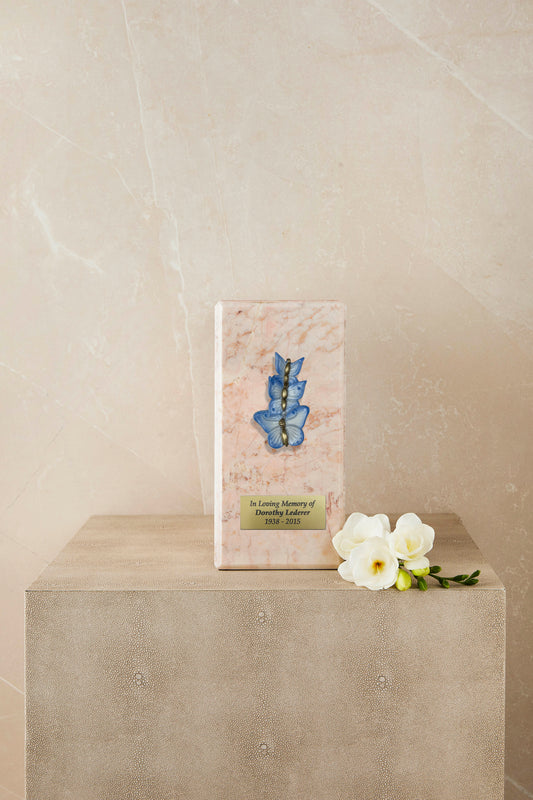 Pink Marble Butterfly Cremation Urn