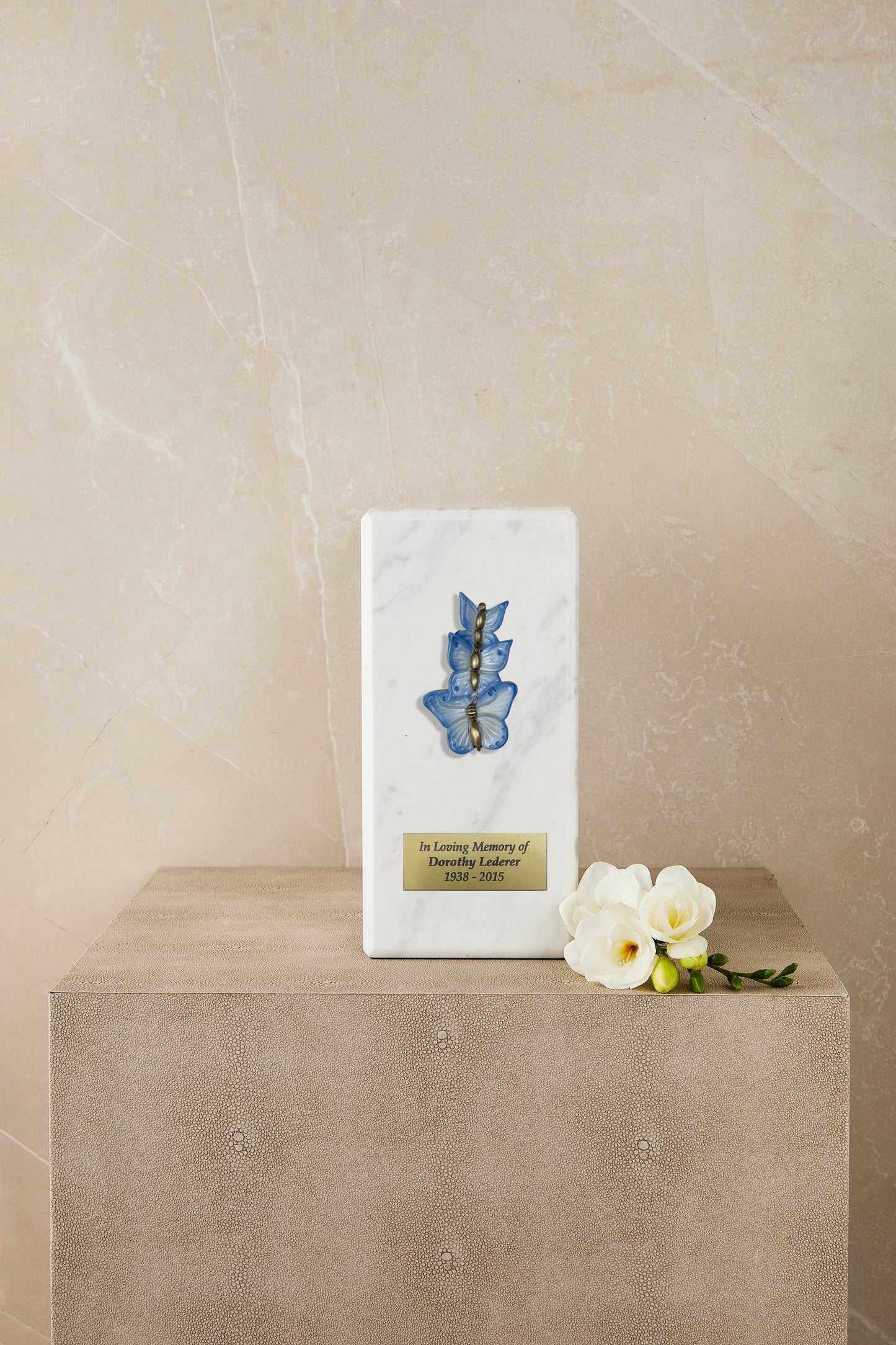 White Marble Butterfly Cremation Urn