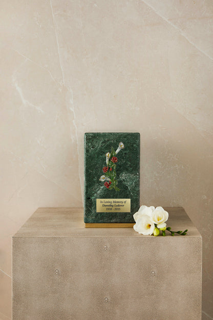 Green Marble Rose and Calla Cremation Urn