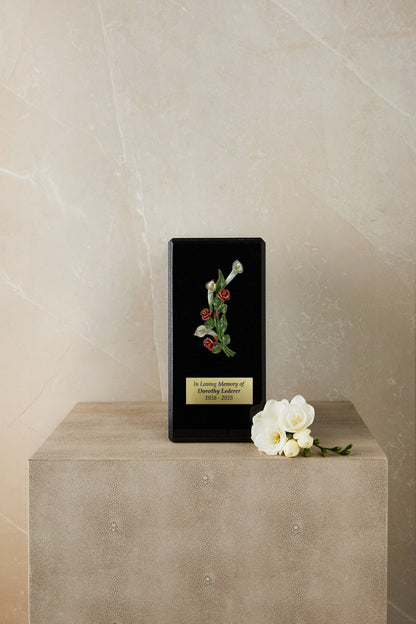 Black Marble Calla and Rose Cremation Urn