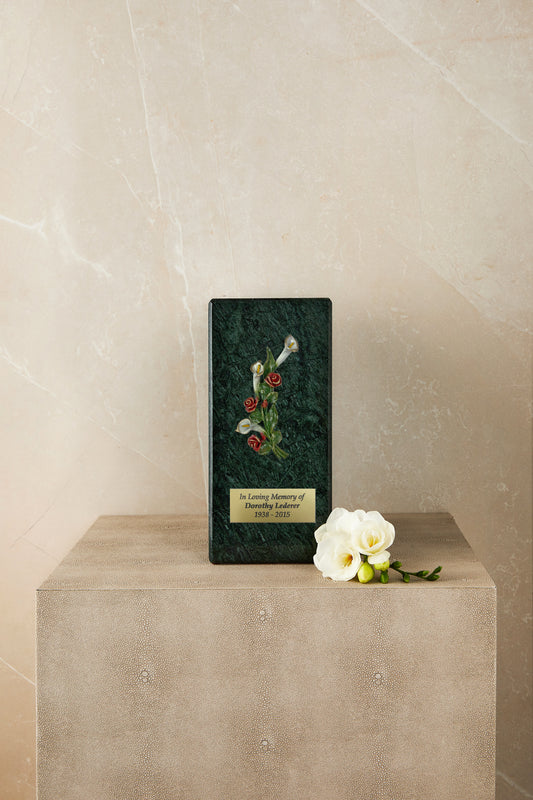 Green Marble Calla and Rose Cremation Urn