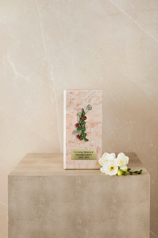 Pink Marble Calla and Rose Cremation Urn