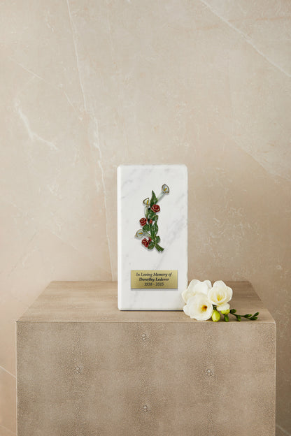 White Marble Calla and Rose Cremation Urn