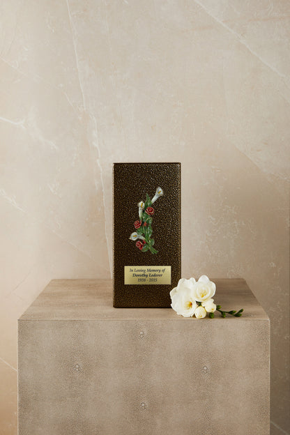 Calla and Rose Gold Metal Based Cremation Urn