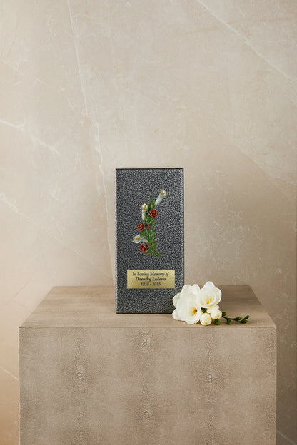 Calla and Rose Silver Metal Based Cremation Urn