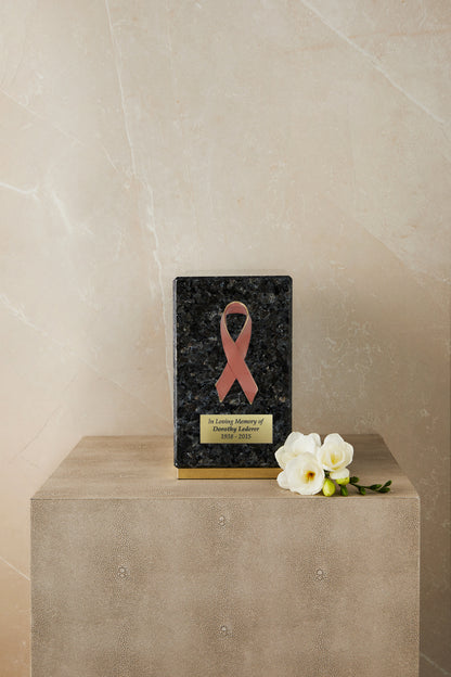 Blue Pearl Marble Breast Cancer Cremation Urn