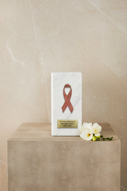 White Marble Breast Cancer Cremation Urn