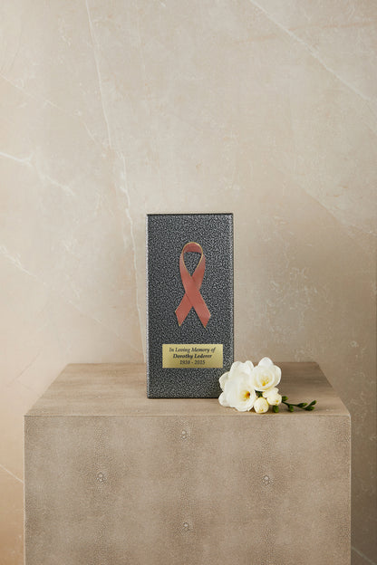 Breast Cancer Ribbon Silver Metal Based Cremation Urn