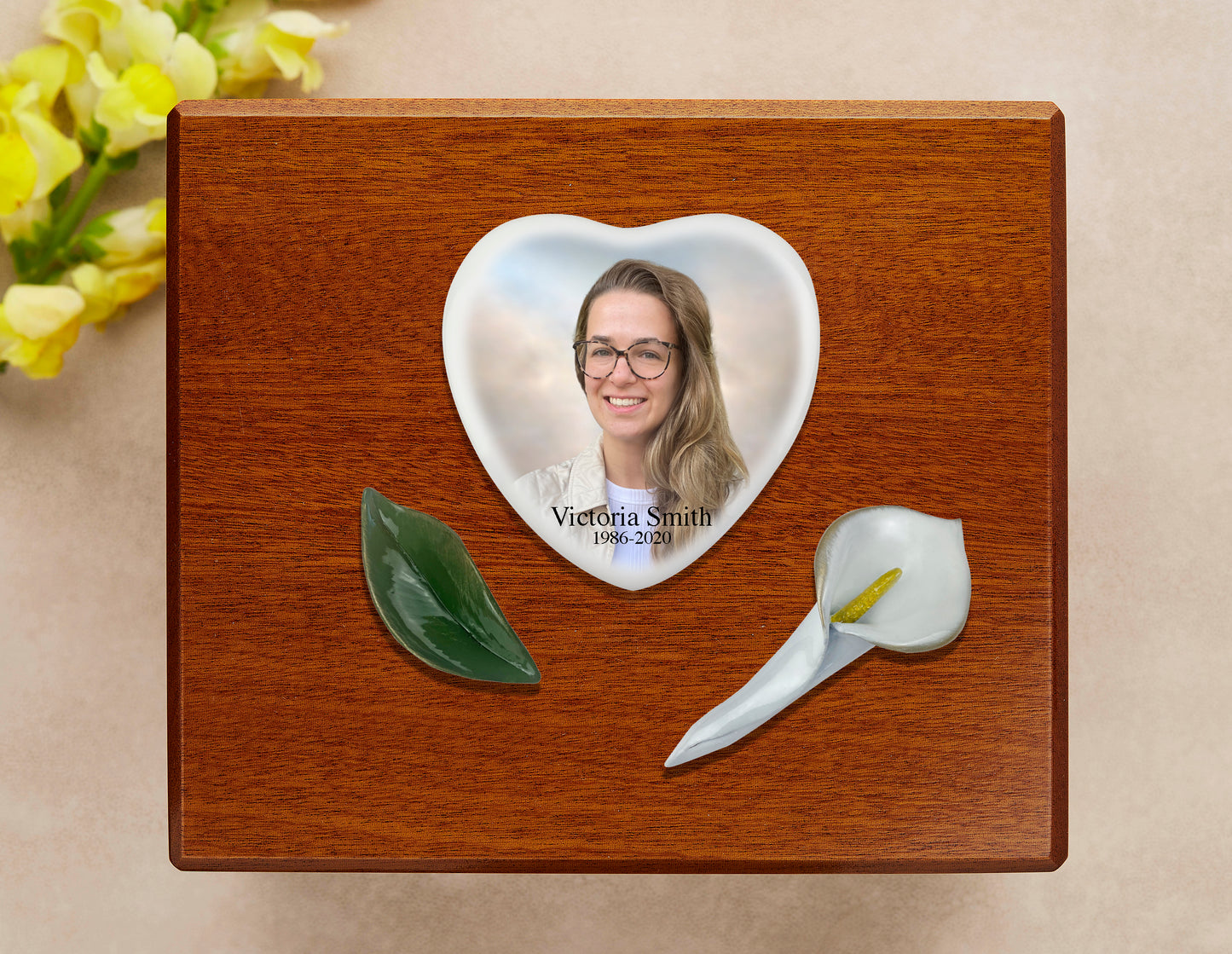 Calla and Leaf Wooden Cremation Urn