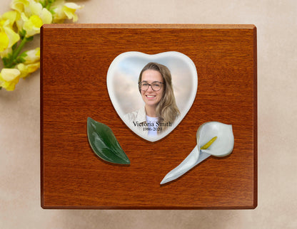 Calla and Leaf Wooden Cremation Urn