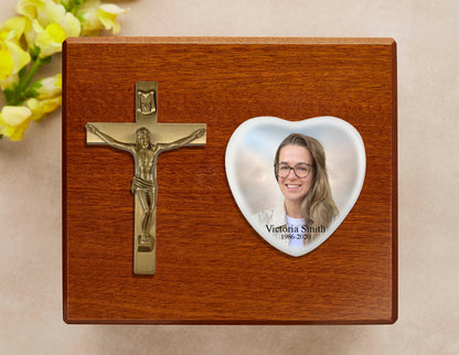 Religious Cross Wooden Cremation Urn