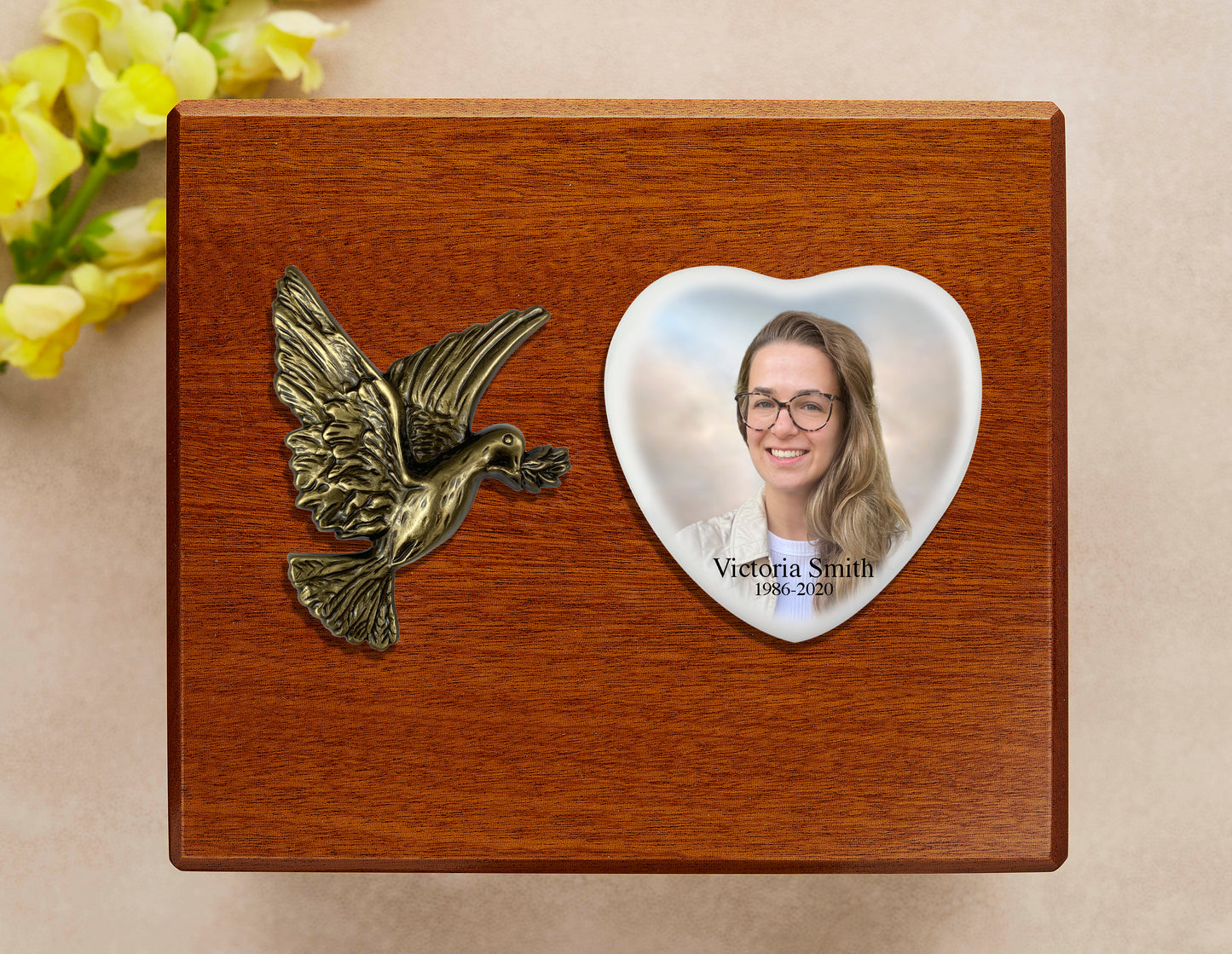 Flying Peace Dove Wooden Cremation Urn