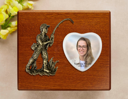 Fishing Fisherman Wooden Cremation Urn