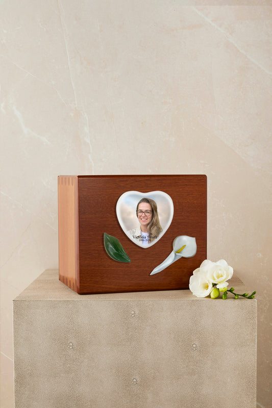 Calla and Leaf Wooden Cremation Urn