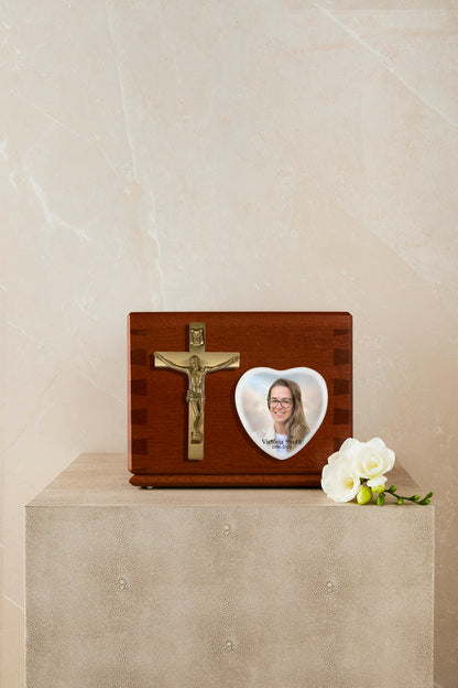 Religious Cross Wooden Cremation Urn