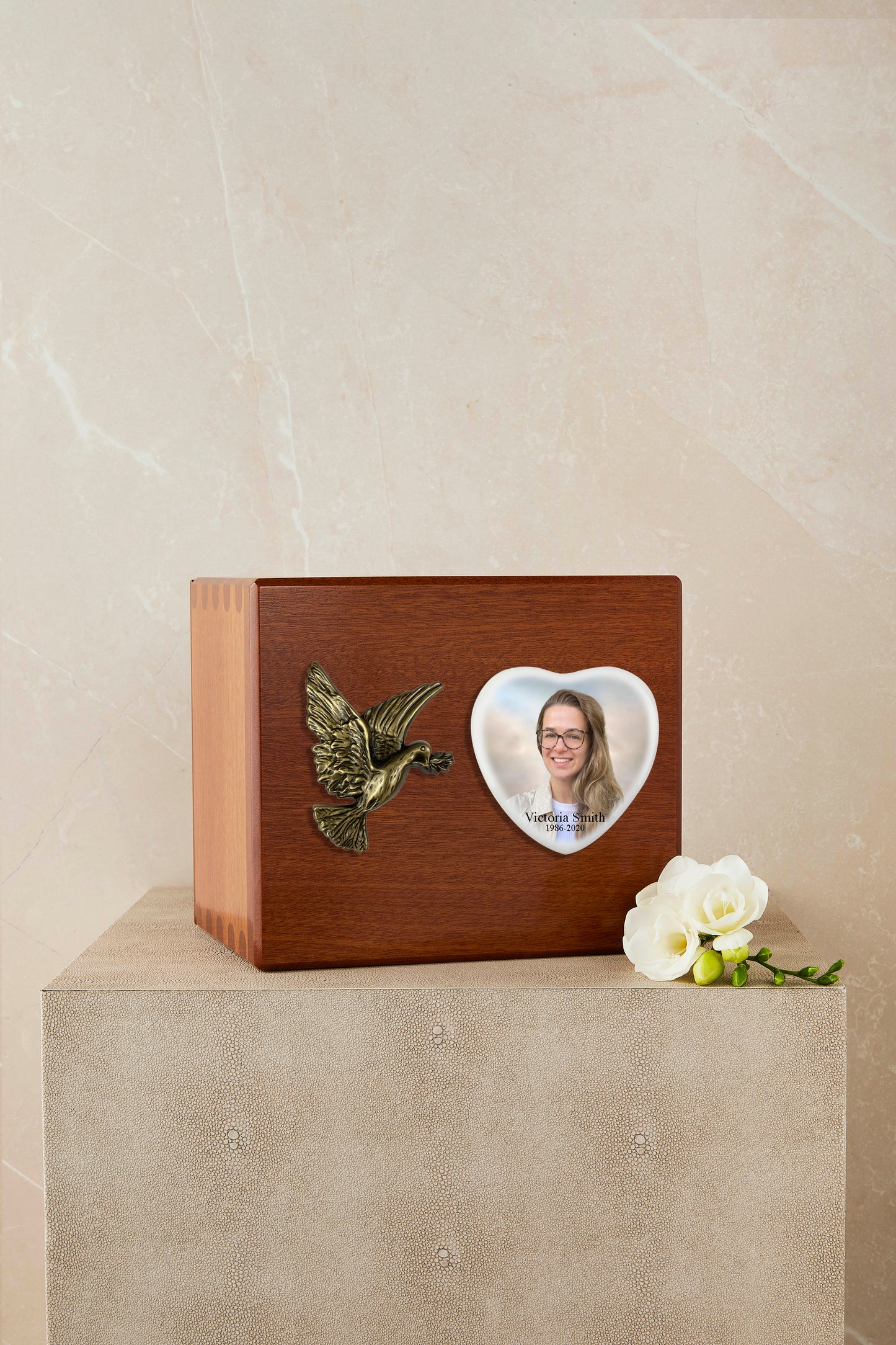 Flying Peace Dove Wooden Cremation Urn