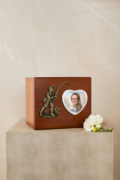 Fishing Fisherman Wooden Cremation Urn