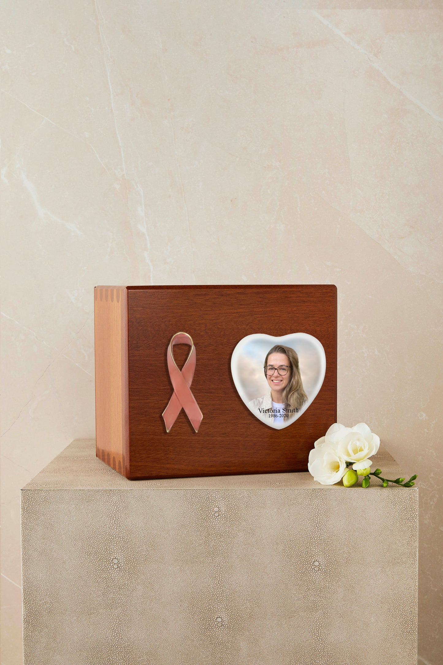 Breast Cancer Wooden Cremation Tribute Urn