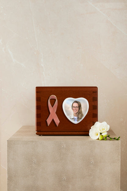 Breast Cancer Wooden Cremation Tribute Urn
