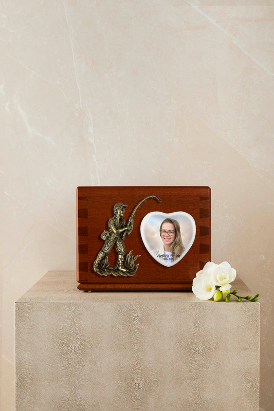 Fishing Fisherman Wooden Cremation Urn