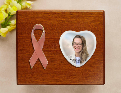Breast Cancer Wooden Cremation Tribute Urn