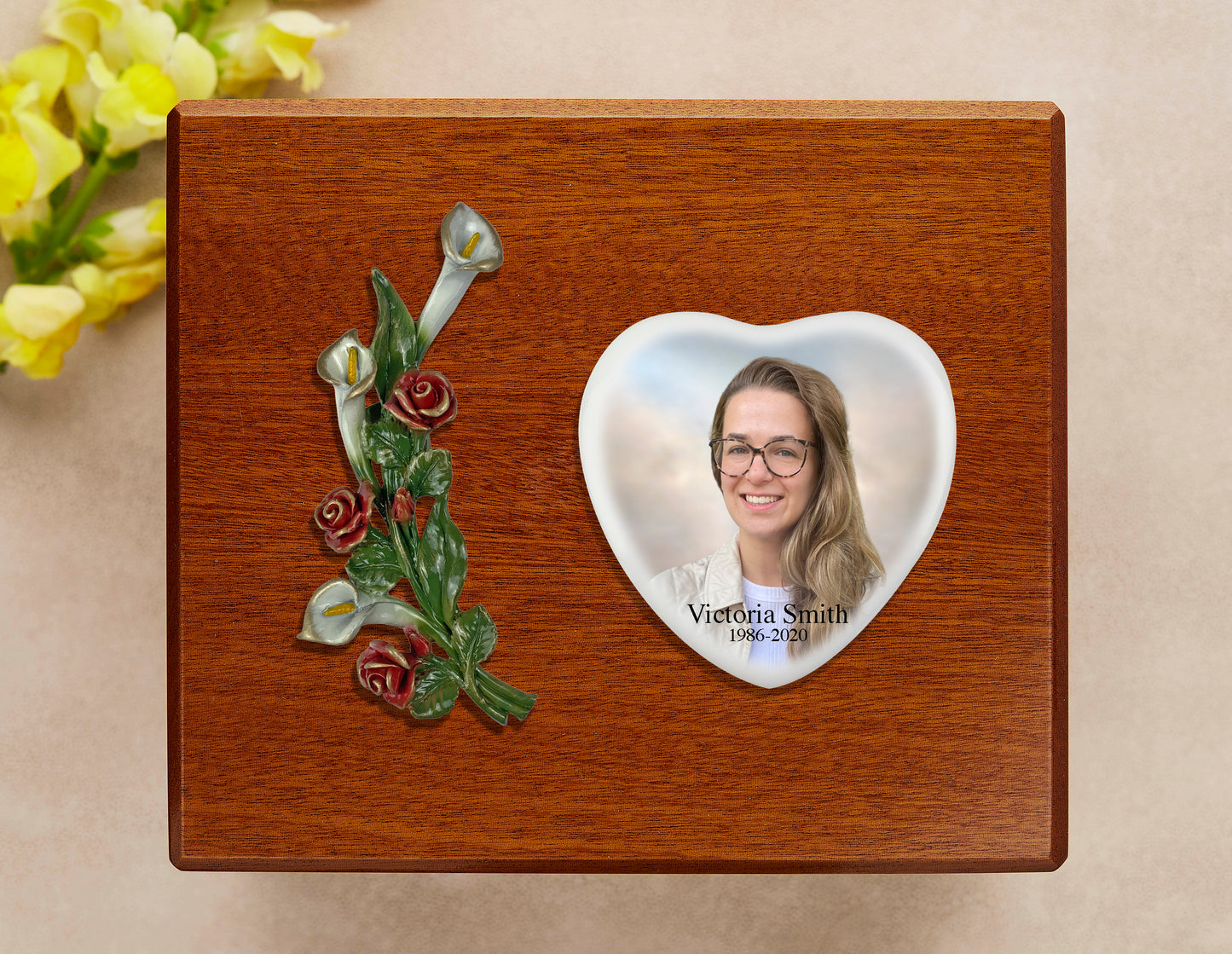 Rose & Lily Tribute Wooden Cremation Urn