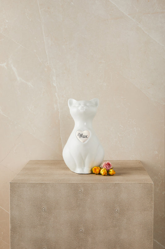 Personalized White Cat - Cremation Urn