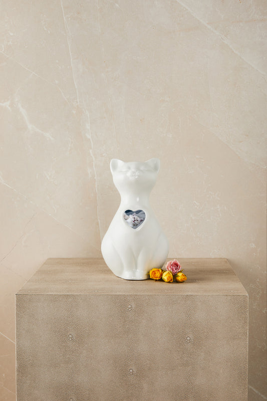 Personalized White Cat - Cremation Urn